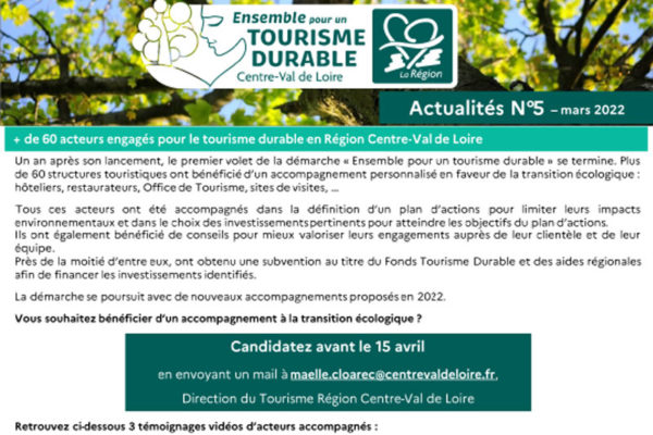 Lettre d'actualités n°5 - Tourisme durable
