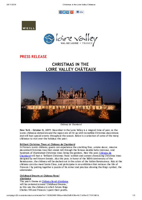Christmas in the Loire Valley Châteaux